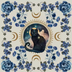 Black Cat Table Cloth - Altar Cloth for Tarot Card Reading or Ritual - Square - 29.5 inches x 29.5 inches - White